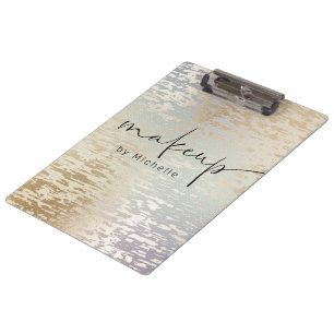 Iridescent Textured Modern Script Makeup Monogram Clipboard