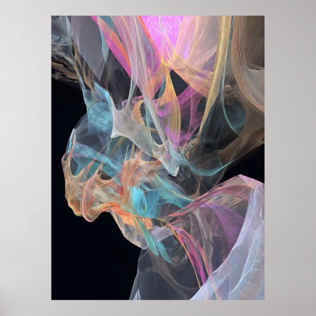 Iridescent Thread Vortex Teal Magenta Glow Poster (Front)