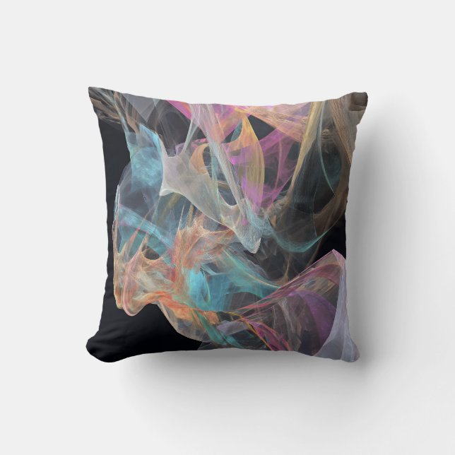 Iridescent Thread Vortex Teal Magenta Glow Throw Pillow (Front)