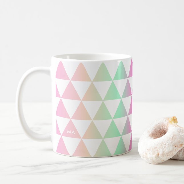 Iridescent Triangles Pattern Monogram Mug (With Donut)