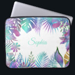 Iridescent Tropical Leaves, DIY Purple Name, White Laptop Sleeve<br><div class="desc">Trendy iridescent tropical leaves on white background with DIY purple name or monogram. Click “Customize” to easily change colors and type styles.</div>