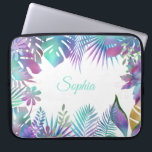 Iridescent Tropical Leaves, DIY Purple Name, White Laptop Sleeve<br><div class="desc">Trendy iridescent tropical leaves on white background with DIY purple name or monogram. Click “Customize” to easily change colors and type styles.</div>