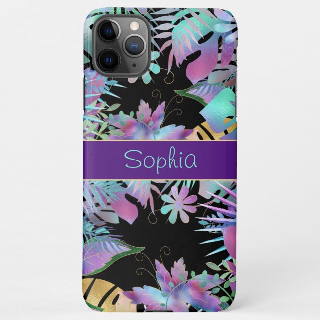Iridescent Tropical Leaves, DIY Teal Name, Vs 2 iPhone Case (Back)