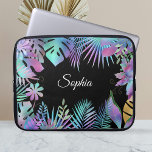 Iridescent Tropical Leaves, DIY White Name, Black Laptop Sleeve<br><div class="desc">Trendy iridescent tropical leaves on black background with DIY white name or monogram. Click “Customize” to easily change colors and type styles.</div>