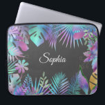 Iridescent Tropical Leaves DIY White Name, Dk Grey Laptop Sleeve<br><div class="desc">Trendy iridescent tropical leaves on dark grey background with DIY white name or monogram. Click “Customize” to easily change colors and type styles.</div>