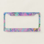 Iridescent Tropical Leaves on Pink Background License Plate Frame<br><div class="desc">Trendy iridescent tropical leaves on pink background. Click “Customize” to change colors. Try it. It's easy.</div>