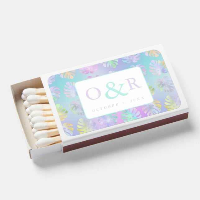 Iridescent Tropical Wedding Monogram Matches Favor (Front Open)