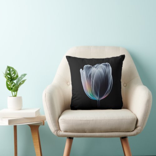 Iridescent Tulip On Black Throw Pillow