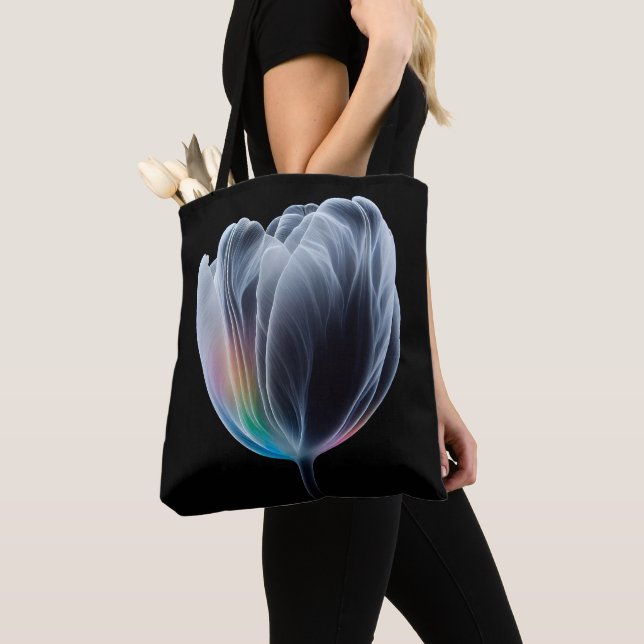 Iridescent Tulip On Black Tote Bag (Close Up)