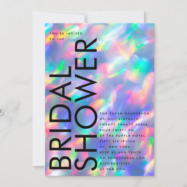 Iridescent Ultra Modern Monogram Bridal Shower Invitation (Front)