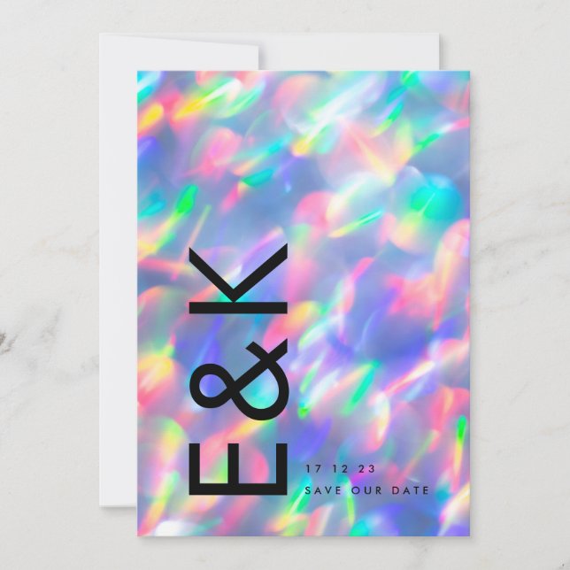 Iridescent Ultra Modern Monogram non Photo Save The Date (Front)