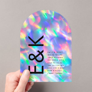 Iridescent Ultra Modern Monogram Wedding Acrylic Invitations