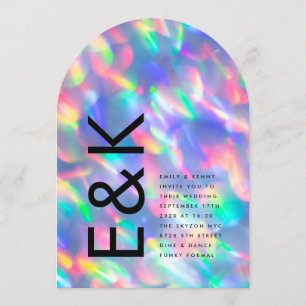 Iridescent Ultra Modern Monogram Wedding Arch Invitation