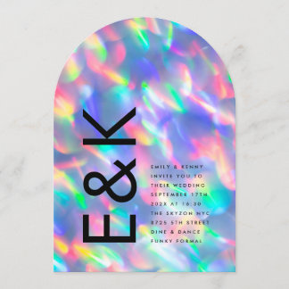 Iridescent Ultra Modern Monogram Wedding Arch Invitation