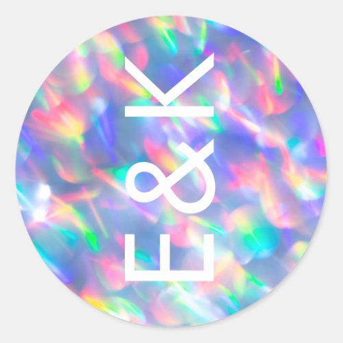 Iridescent Ultra Modern Monogram Wedding Classic Round Sticker