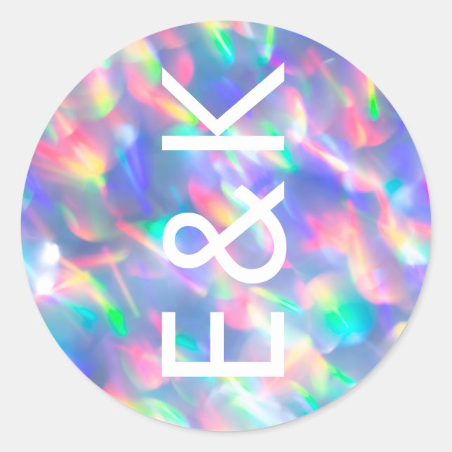 Iridescent Ultra Modern Monogram Wedding Classic Round Sticker (Front)