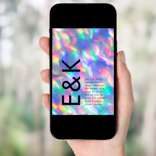 Iridescent Ultra Modern Monogram Wedding Invitation (Front Digital)