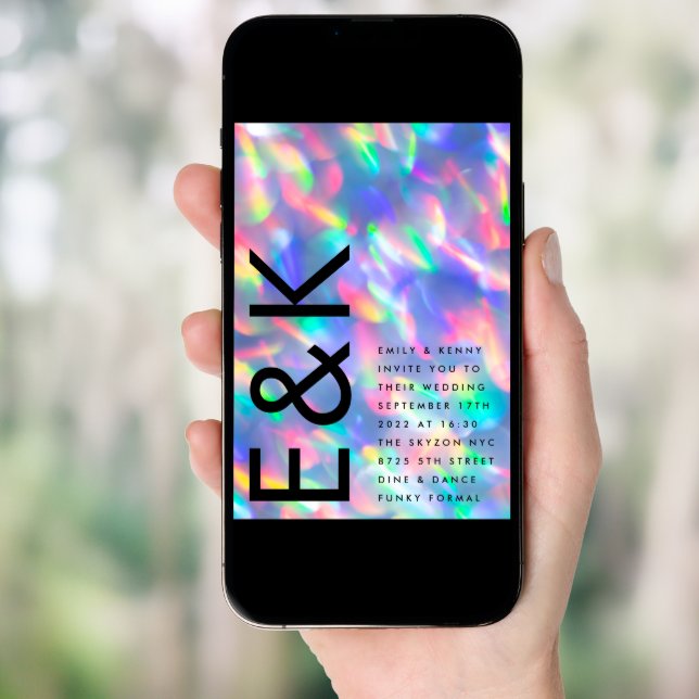 Iridescent Ultra Modern Monogram Wedding Invitation (Front Digital)