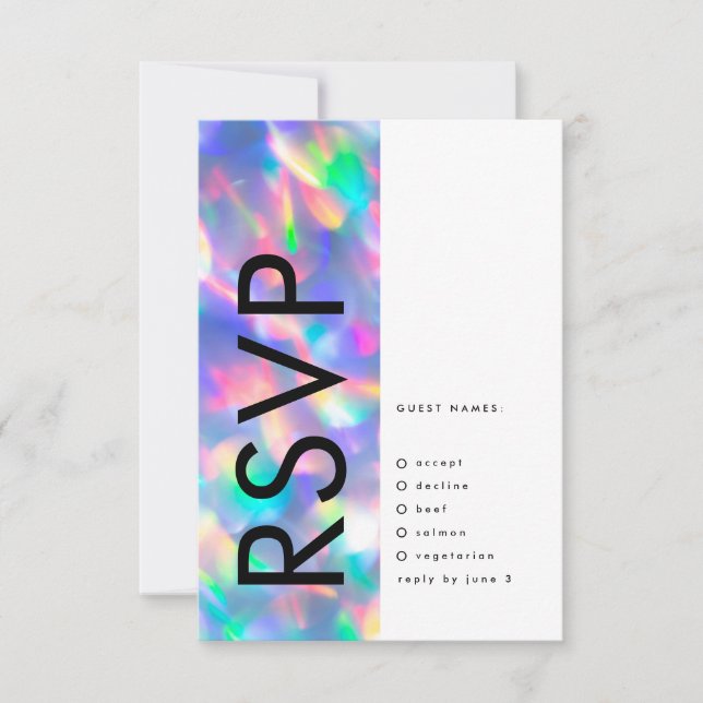 Iridescent Ultra Modern Monogram Wedding RSVP Card (Front)