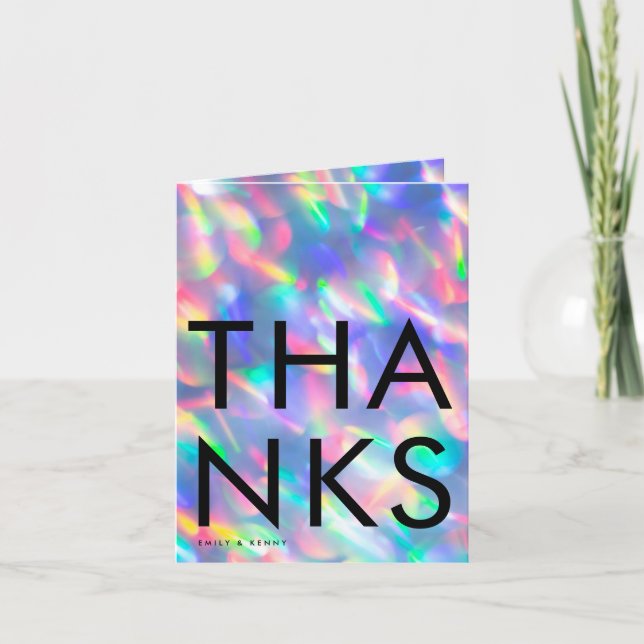 Iridescent Ultra Modern Monogram Wedding Thank You Card (Front)