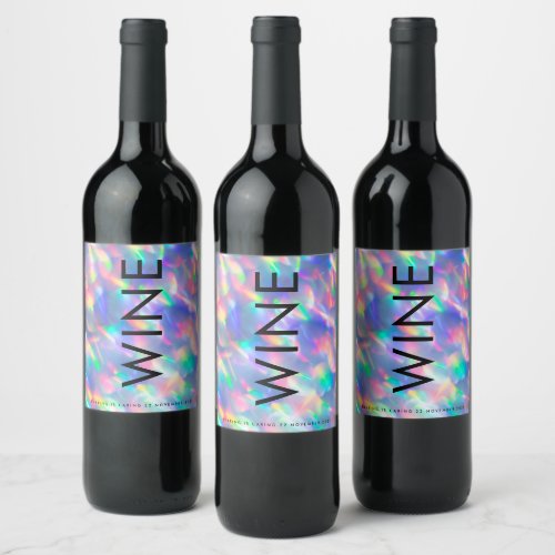 Iridescent Ultra Modern Monogram Wedding Wine Label