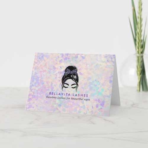 Iridescent Updo Holographic Lashes Thank You Card