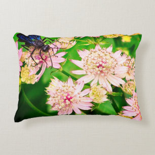 Iridescent Wasp On Flowers Accent Pillow