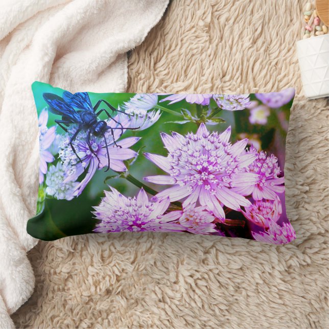 Iridescent Wasp On Flowers Art Lumbar Pillow (Blanket)