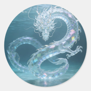 Iridescent Water Dragon Art Fantasy Dragon Design  Classic Round Sticker