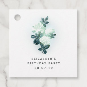 Iridescent White Roses and Green Lace Favor Tags