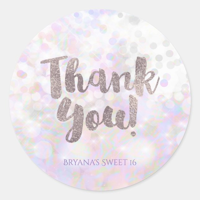 Iridescent White Sparkle Glam Party Favor Classic Round Sticker (Front)