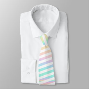Iridescent & White Stripe Groom Groomsmen Fun Fact Neck Tie