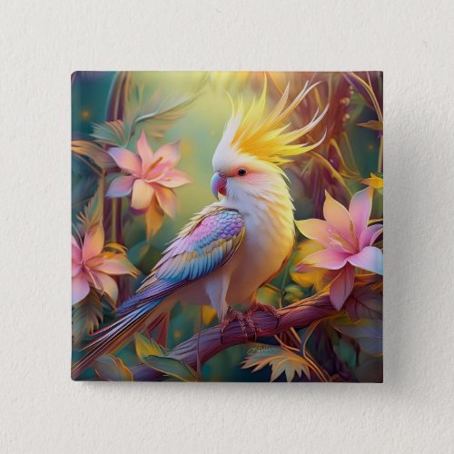 Iridescent Wing Cockatiel Fantasy Bird Button