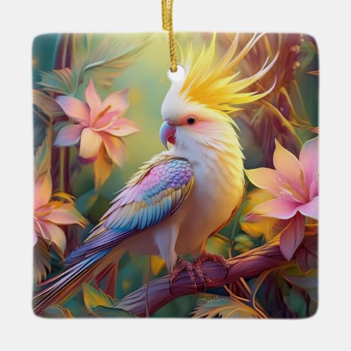 Iridescent Wing Cockatiel Fantasy Bird Ceramic Ornament