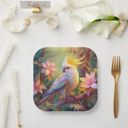 Iridescent Wing Cockatiel Fantasy Bird Paper Plates