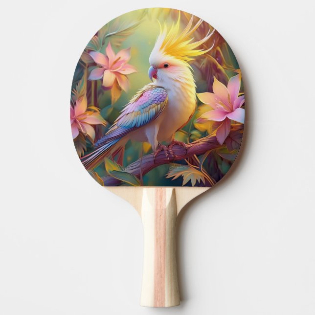 Iridescent Wing Cockatiel Fantasy Bird Ping Pong Paddle (Front)