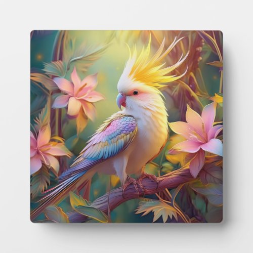 Iridescent Wing Cockatiel Fantasy Bird Plaque