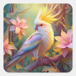 Iridescent Wing Cockatiel Fantasy Bird Square Sticker