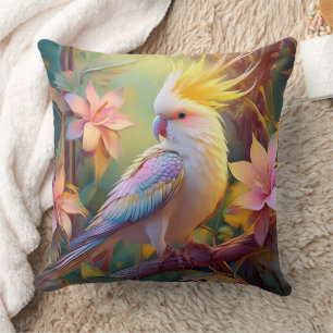 Iridescent Wing Cockatiel Fantasy Bird Throw Pillow