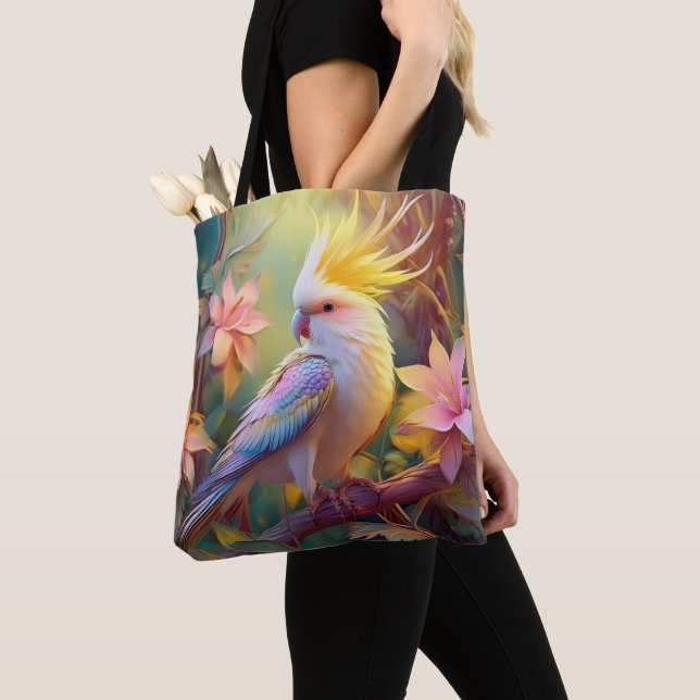Iridescent Wing Cockatiel Fantasy Bird Tote Bag (Close Up)