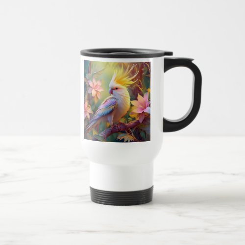 Iridescent Wing Cockatiel Fantasy Bird Travel Mug