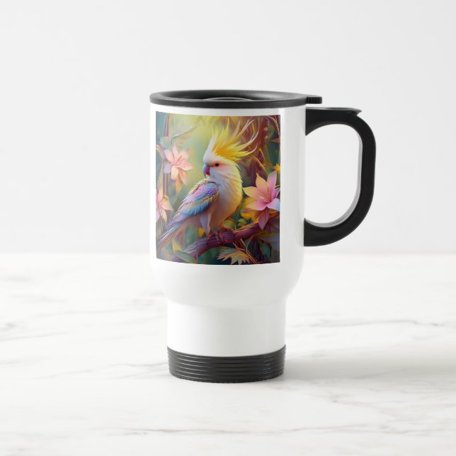 Iridescent Wing Cockatiel Fantasy Bird Travel Mug (Right)