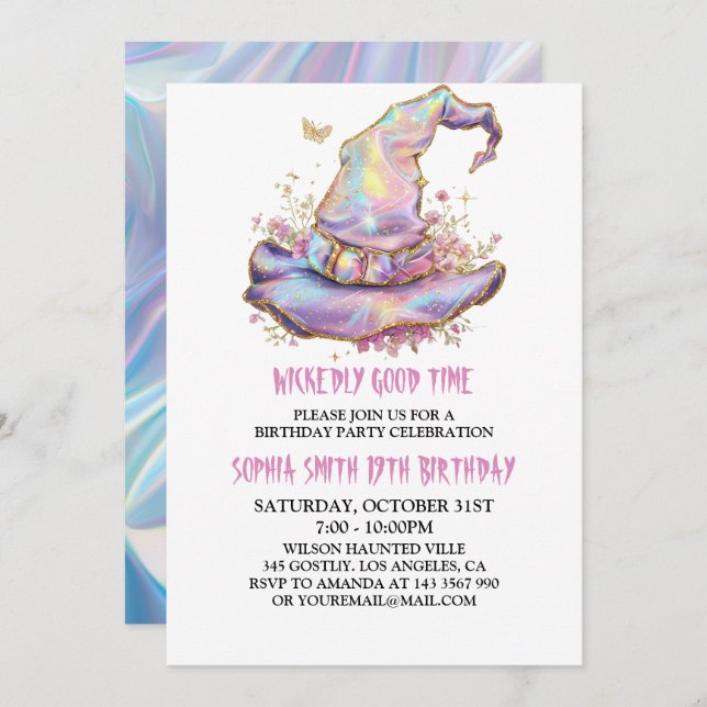 Iridescent Witch Hat Wickedly Good Time Birthday  Invitation (Front/Back)