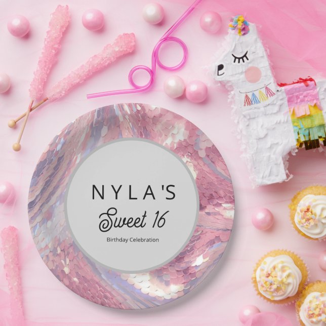 Iridesecent Pink and Purple Sequin Paper Plates (Party)