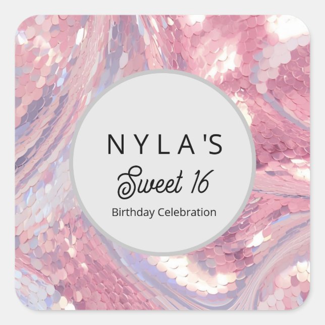 Iridesecent Pink and Purple Sequin Square Sticker (Front)