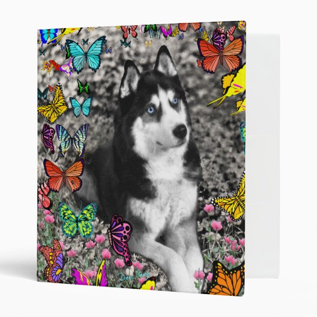 Irie the Siberian Husky in Butterflies Binder (Front/Inside)