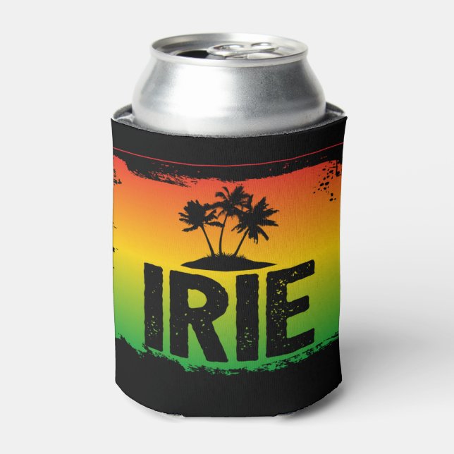 IRIE Tropical Palm Trees over Rasta Flag Colours Can Cooler (Can Front)