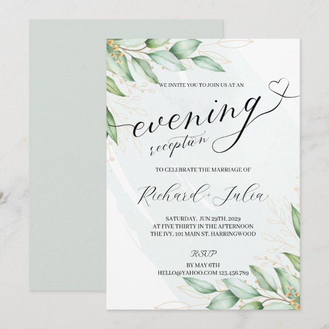 IRINA Evening Wedding Reception Party Invitation (Front/Back)