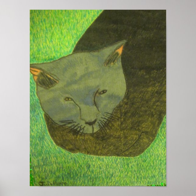 Irina The Cat On The Grass By Julia Hanna Poster (Front)