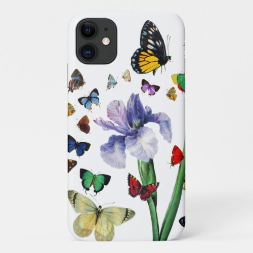 IRIS AMONG COLORFUL BUTTERFLIES White Floral iPhone 11 Case